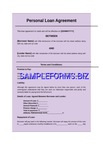 Personal Loan Agreement Form 2 docx pdf free